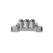 CAMOZZI #7545 6-4, Reducing Multi Tee Manifold Fitting, 4MM Inline Ports #3, , 6MM Inlets #2,  7545 6-4
